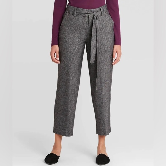 a new day Pants - A New Day Gray High Rise Belted Ankle Pants Tie Waist Straight Leg Stretch 4 NWT